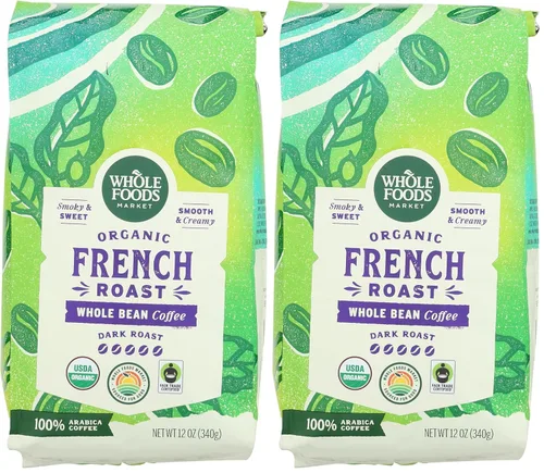 Vista 9 de Whole Foods Market, Café orgánico en grano entero, tostado francés oscuro, ahumado y dulce, suave y cremoso, 12 onzas
