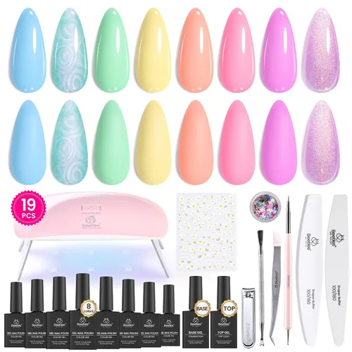 Vista 8 de Kit de Esmalte de Uñas en Gel Beetles con Luz UV, Gel Base y Capa Superior, Kit de Inicio de Esmalte de Uñas en 6 Colores Nude Neutros, Conjunto LED