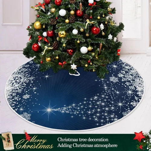 Vista 6 de ATTX Falda de Árbol de Nieve Azul Invernal con Copos de Nieve para Decoración del Hogar, Falda Grande Redonda para Árbol de 35.4 Pulgadas