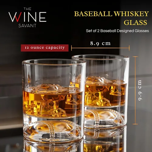 Vista 2 de The Wine Savant Vaso de whisky de béisbol – Vaso de whisky de 12 onzas para cualquier ocasión, regalos de béisbol, fiesta temática de béisbol, juego
