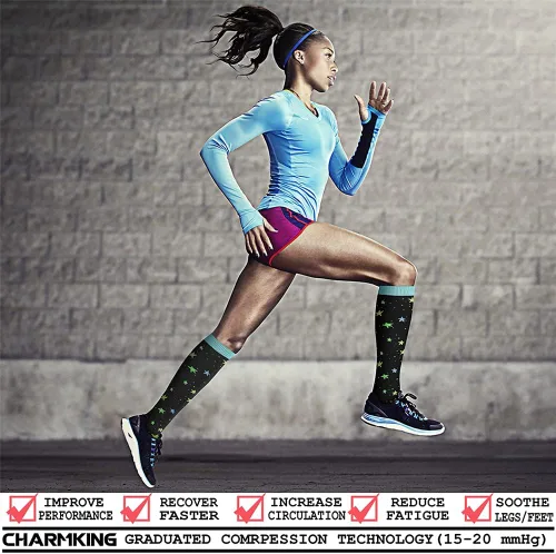 Vista 2 de CHARMKING 6 pares de calcetines de compresión para mujeres y hombres, el mejor apoyo para enfermeras, correr, atletismo, viajes de vuelo