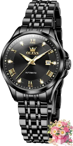 Vista 19 de OLEVS - Reloj automático de lujo para mujer con diamantes, fecha, clásico, de cuerda automática, relojes de pulsera luminosos e impermeables