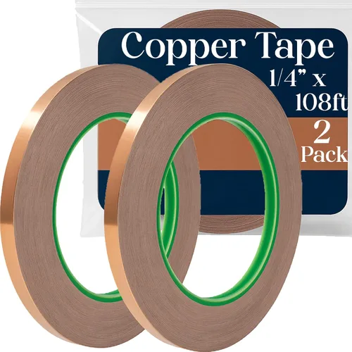 Vista 9 de Kraftex Cinta de cobre de 1/2 pulgada x 66 pies. Cinta de lámina de cobre para soldadura de vitrales con adhesivo conductor. Gran blindaje
