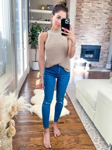 Vista 4 de SySea - Camisas de punto sueltas de verano, sin mangas, con cuello halter, para mujer