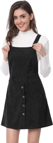 Vista 3 de Allegra K Vestido de pana con botones en la parte delantera y acampanado para mujer