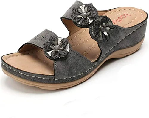 Vista 48 de Ladmiple Sandalias ortopédicas florales de moda 2023 con soporte de arco, zapatillas romanas casuales con puntera abierta