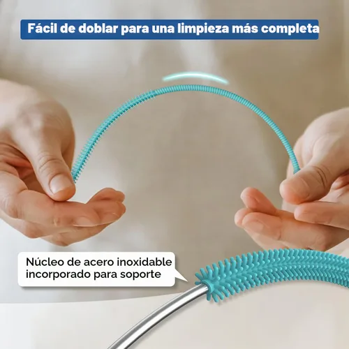 Vista 4 de YOTIME Cepillo Limpiador de Pajitas de Silicona, 2 Piezas Cepillo Reutilizable para Pajitas Extra Largo para Limpiar Vaso con Mango y Pajitas