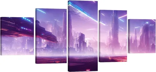 Vista 76 de Lienzo decorativo para pared, diseño de ciudad futurista Cyberpunk para sala de estar, impresión multipanel, obra de arte de cocina, pintura