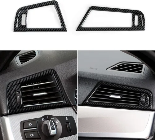 Vista 15 de 2 piezas de calcomanías para rejilla de aire del salpicadero, estilo carbono, de ABS, para ajuste en las rejillas de aire acondicionado, para BMW