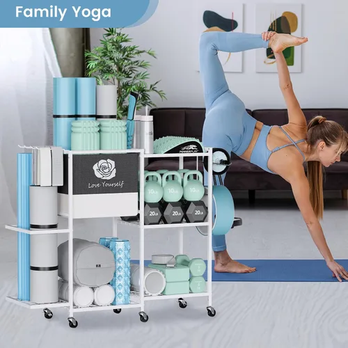 Vista 6 de Estante de Almacenamiento para Esterilla de Yoga, Estante de Almacenamiento para Gimnasio en Casa, Organizador de Almacenamiento de Equipo