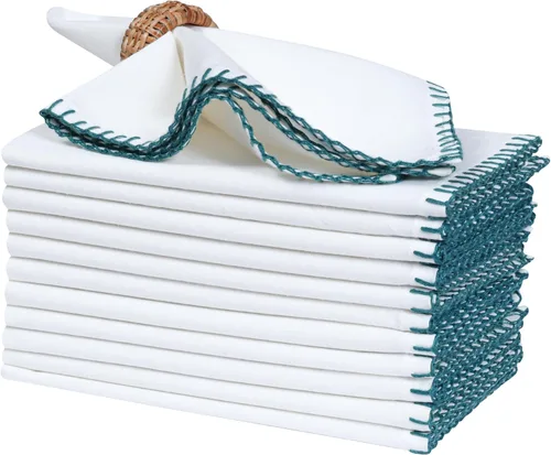 Vista 36 de Bedding Craft Juego de 12 Servilletas de Tela para Cena – 18x18 Azul Aéreo con Aspecto de Lino y Dobladillo Decorativo – Suaves, Lavables a Máquina