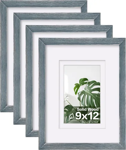 Vista 52 de Egofine - Juego de 4 portarretratos A4 de madera maciza y cubierta de plexiglás de 4 x 6/6 x 8 pulgadas con paspartú o A4 sin paspartú, para mesa