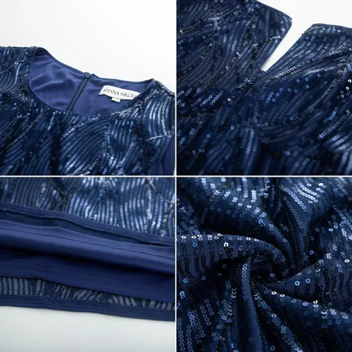 Vista 7 de Hanna Nikole Vestido formal para mujer, 2 piezas, vestido de fiesta de noche con lentejuelas para madre de la novia con chaqueta de gasa