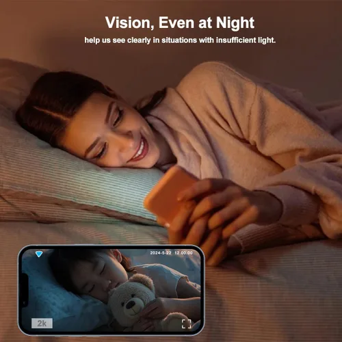 Vista 4 de EVERSECU Mini cámara de seguridad con cable para interiores 2K para el hogar, visión nocturna, cámara para mascotas con aplicación de teléfono