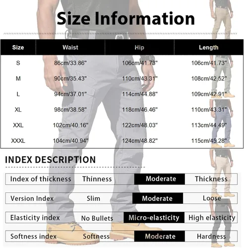 Vista 6 de Pantalones tácticos tipo cargo para hombre, repelentes al agua, pantalones de trabajo Ripstop, reforzados hasta la rodilla, cintura elástica,