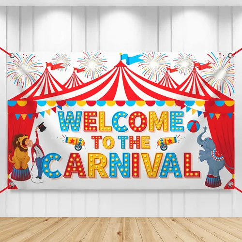 Vista 10 de KatchOn Cartel de bienvenida al carnaval de 72 x 44 pulgadas, decoraciones