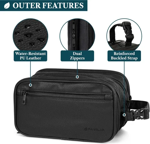Vista 5 de PAVILIA - Bolsa de aseo para hombres, estuche de viaje esencial con kit de afeitado Dopp, bolsa de viaje organizadora de artículos de tocador