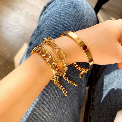 Vista 149 de Long tiantian Pulsera de oro gruesa para mujer, pulseras de oro delicadas, pulseras para mujer, pulseras apilables de eslabones de cadena