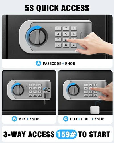 Vista 4 de Caja de seguridad grande para el hogar – Armario resistente de 3.0 pies cúbicos con luz de movimiento y alarma doble, teclado digital y llave
