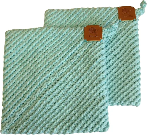 Vista 16 de Soportes para ollas de ganchillo hechos a mano, colección de color sólido, algodón de 6 x 6 pulgadas, resistentes al calor, doble capa, lazo