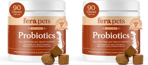 Vista 11 de Fera Pets Probióticos para perros - Salud intestinal de espectro completo, 30 masticables Chewable Probiotic for Dogs with Prebiotics &