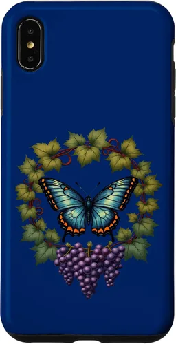 Vista 11 de Blue Winged Diana Fritillary Butterfly and Grape Vine Case for iPhone XR