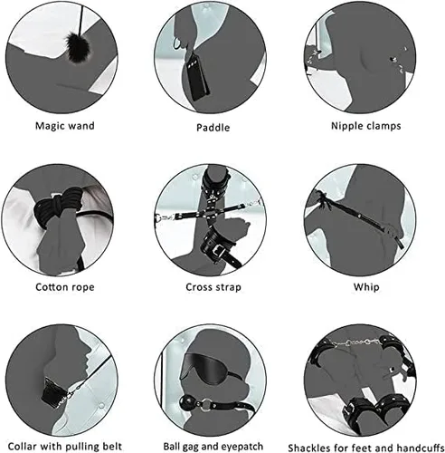 Vista 5 de Kit sexual para parejas, BDSM, juegos de bondage de cuero, kits sexuales de restricción, esclavitud sexual para parejas adultas, brazalete sexual