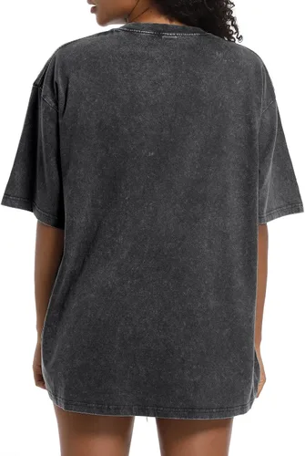 Vista 4 de Camisetas de gran tamaño para mujer, estilo vintage, lavado ácido, básicas, holgadas, holgadas, camisetas de algodón para entrenamiento