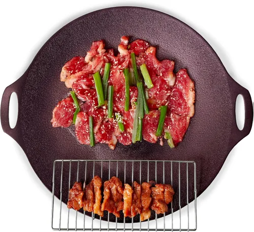 Vista 10 de TECHEF - Sartén antiadherente redonda de 14 pulgadas para parrilla de plancha coreana/Teppanyaki, Tawa, sartén para roti/Compatible con Solo plancha