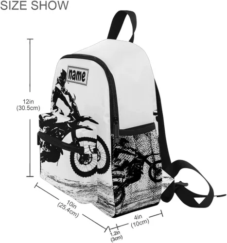 Vista 3 de Glaphy Mochila personalizada con nombre para niños, mochila vintage de motocross para guardería, viajes, mochila preescolar con nombre personalizado