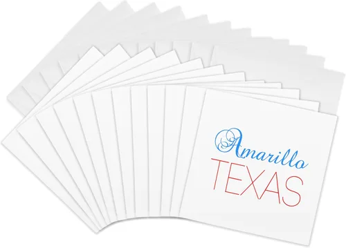 Vista 7 de 3dRose Amarillo, Texas, red, blue text. Patriotic home town design 1 Greeting Card with envelope