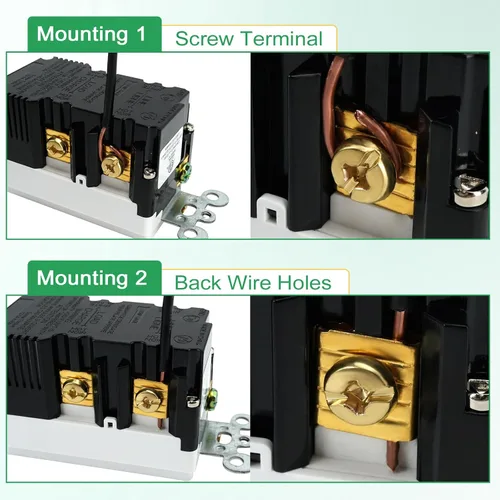 Vista 7 de Greencycle Toma GFCI de 15 amperios con puertos USB C y USB A, 1 unidad de toma eléctrica GFCI de prueba automática con USB, con indicador LED