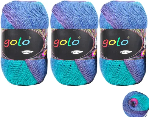 Vista 34 de Hilo de lana golo para tejer 200 yardas, hilo Cachemire multicolor arcoíris