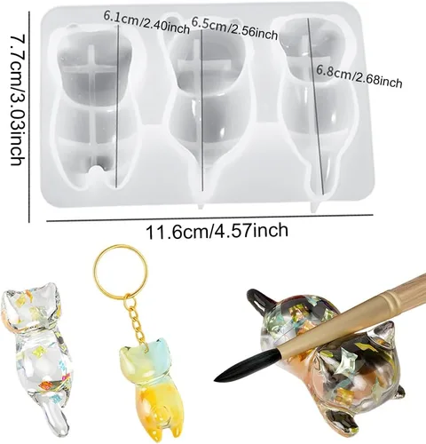 Vista 5 de Moldes de resina con soporte para bolígrafo de gato, moldes de resina epoxi con soporte para bolígrafos de animales, moldes de silicona 3D