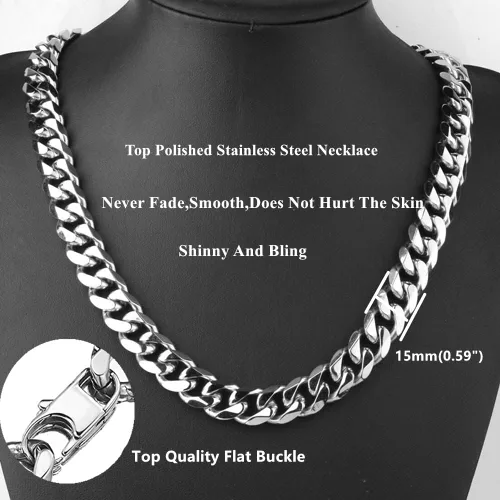 Vista 5 de WXP Collar y pulsera de cadena de eslabones cubanos de acero inoxidable para hombres y niños gargantilla hip hop joyería de 0433in0591in0748in 75
