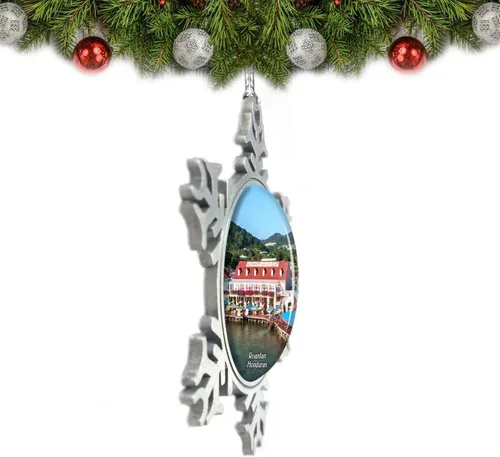 Vista 2 de Honduras Roatán Port Adorno de Navidad Decoración Árbol de Cristal Metal Recuerdo Regalo