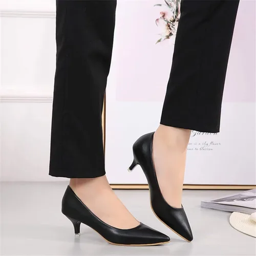 Vista 5 de Stunner Zapatos de tacón bajo con punta puntiaguda de moda clásica para mujer