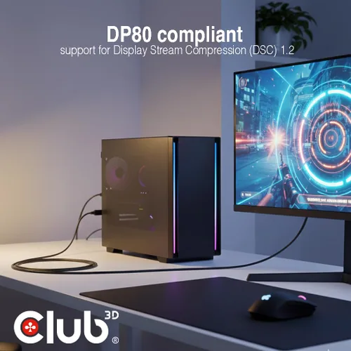 Vista 4 de Cable Club 3D USB C a DisplayPort 2.1, VESA DP80 8K 240Hz, 3.3 ft CAC-1559