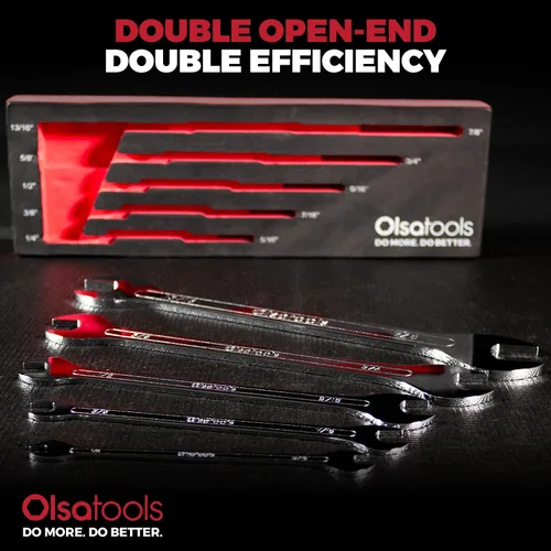 Vista 3 de Olsa Tools Juego de llaves SAE de perfil delgado de 5 piezas - Kit de llaves planas de extremo abierto doble - Llaves delgadas y compactas