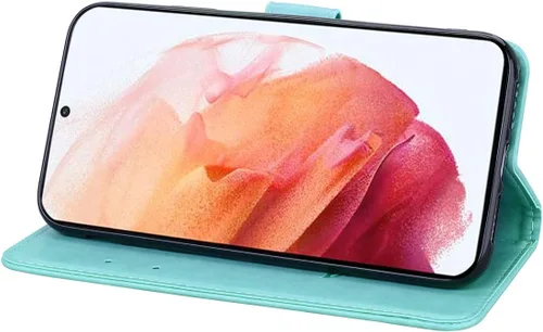 Vista 5 de Funda diseñada para Samsung Galaxy S21 Ultra 5G, correa de muñeca con función atril de piel sintética, con ranuras para tarjetas de efectivo. Funda