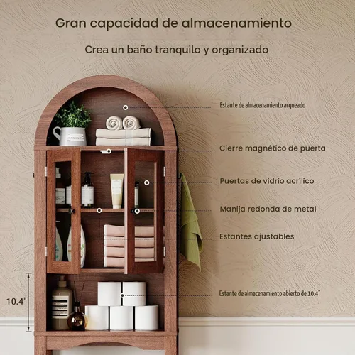 Vista 4 de ELYKEN Arqueado sobre el gabinete de almacenamiento del inodoro con puertas