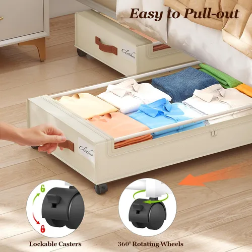 Vista 6 de Yecaye Almacenamiento debajo de la cama con ruedas, paquete de 2, contenedores de almacenamiento extra grandes de 85 L debajo de la cama con marco