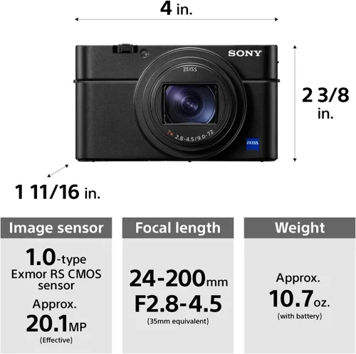 Vista 3 de Sony RX100 VI Cámara digital compacta premium de 20.1 MP con sensor de 1 pulgada, lente de zoom ZEISS de 24-200mm y EVF OLED emergente