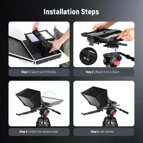 Vista 9 de Neewer Teleprompter C12 Diseño modular con abrazadera de varilla LWS de 0.591 in, control remoto RT113, control de aplicación, divisor de haz de 12