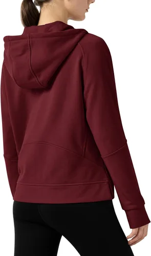 Vista 2 de Rdruko Sudadera con capucha y cremallera completa para mujer, con agujero para el pulgar, de algodón, con cremallera frontal, suave, ligera