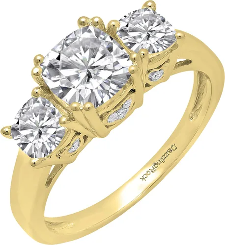 Vista 66 de Dazzlingrock Collection Anillo de boda de 3 piedras preciosas creadas en el centro de cojín de 0.04 quilates y diamante blanco natural redondo