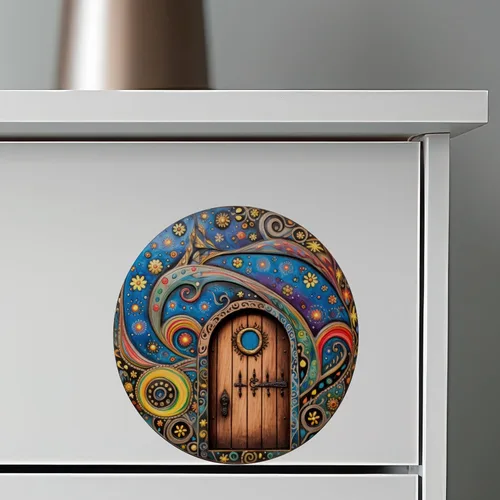 Vista 7 de Night Time Starry Sky Fairy Door with Flowers - Adhesivo de pared 3D para puerta de hadas