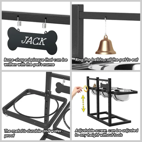 Vista 5 de Soporte elevado para perros medianos y grandes con comedero lento y tapete, altura ajustable de 3.9, 5.5, 7.1, 8.7, 10.2, 11.8 pulgadas, comederos