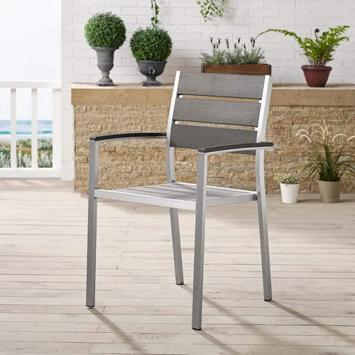 Vista 2 de Modway EEI-3130-SLV-GRY Sillón de comedor de aluminio para patio al aire libre Shore en gris plateado