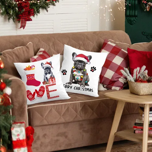 Vista 3 de Gqtt - Fundas de almohada de bulldog francés de 18 x 18 pulgadas, fundas de almohada navideñas, fundas de almohada, regalos
